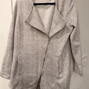 Banana Republic Light Gray Herringbone Asymmetrical Zip Trench Coat